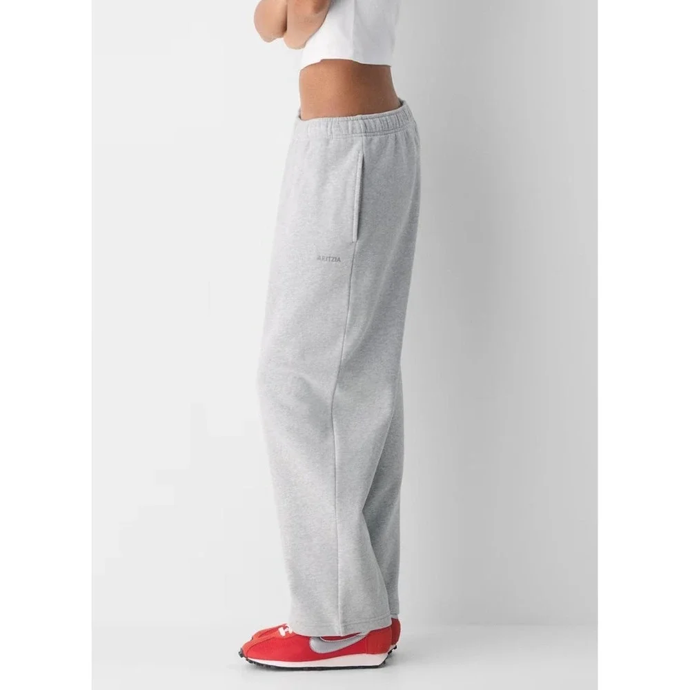 Aritzia Tna Cozy Sweatfleece Mega Straight Sweatpants Heather Chrome XL Grey - Picture 3 of 7